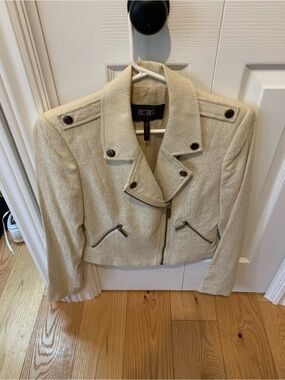 BCBG Beige Cropped Moto Jacket